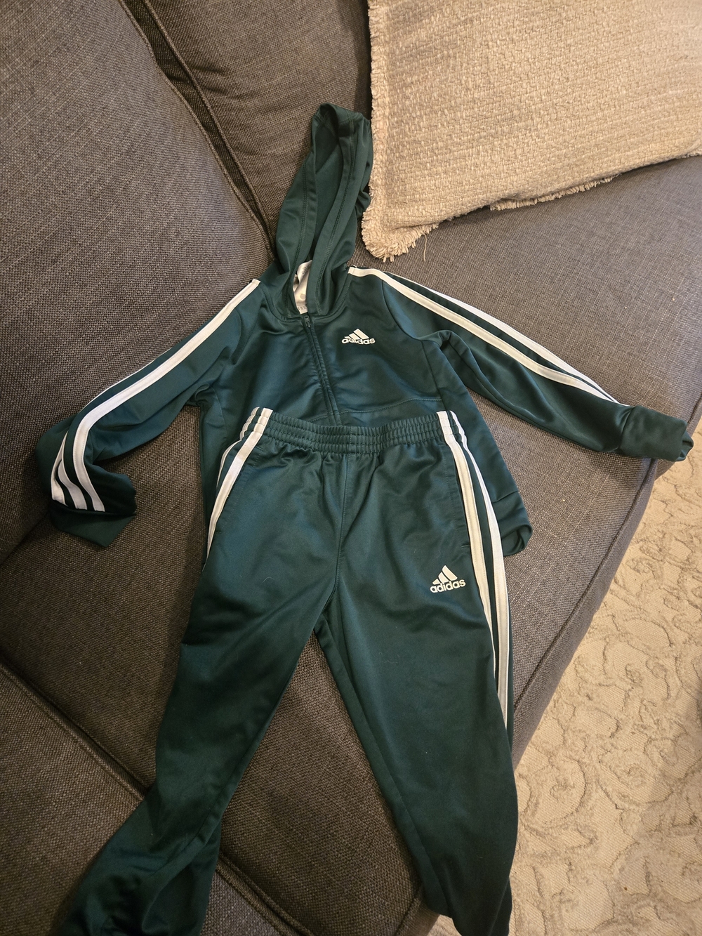 adidas Dark Green Hooded Tracksuit Jacket with White Logos